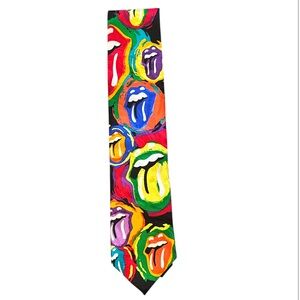 Rolling Stones Ralph Marlin Painted Tongues 94’ Black Multi Silk Tie Size OS